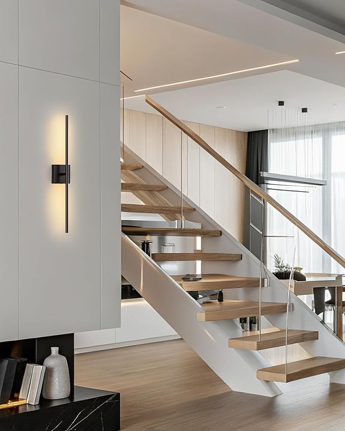 KDG Cordless Wall Sconces Set of 2, Wireless 7000mAh Rechargeable Battery Operated LED Wall Lamps with Remote, 360° Rotate Lightings for Wall Painting, Bedroom, Hallway, Night Light 23.6 inch (Black)