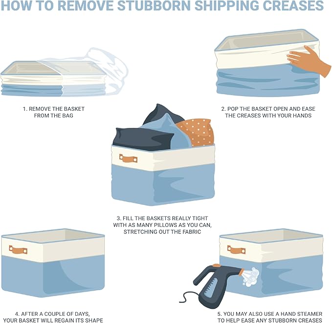 OrganiHaus Small Fabric Storage Baskets for Shelves 6 Pack, 12x8in Closet Storage Bins for Shelves, Cloth Storage Bins, Linen Closet Organizers, Fabric Basket, Shelf Baskets for Organizing Beige/White