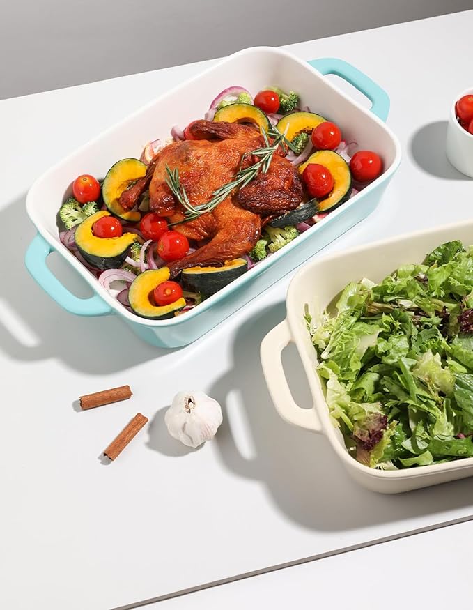 Sweejar Ceramic Bakeware Set, 9x13 Rectangular Baking Dish for Cooking, Kitchen, Cake Dinner, Banquet and Daily Use, Casserole Dishes for Oven Porcelain Baking Pans（Beige)