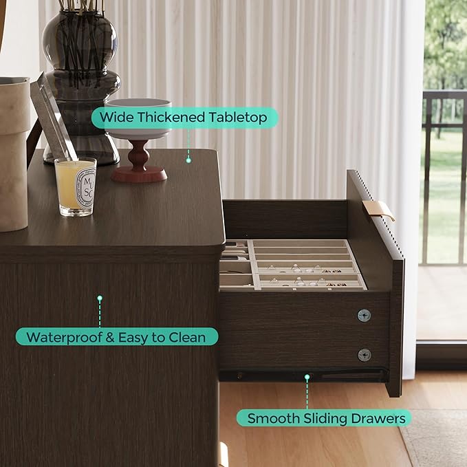 LINSY HOME Fluted Dresser for Bedroom with 5 Drawers, 46" Tall Chest of Drawers, Mid Century Modern Dresser with Metal Handle, Wood Closet Storage Cabinet for Living Room, Hallway, Walnut