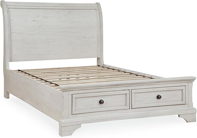 Signature Design by Ashley Robbinsdale Casual Full Sleigh Storage Platform Bed with 2 Drawers, Foundation or Box Spring Not Needed, White