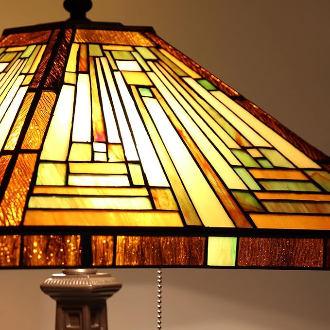 Capulina Tiffany Lamp Stained Glass Table Lamp 16X16X24 Inches Amber Brown Mission Tiffany Style Desk Lamp Decor for Bedrooms Living Room Study Home Office