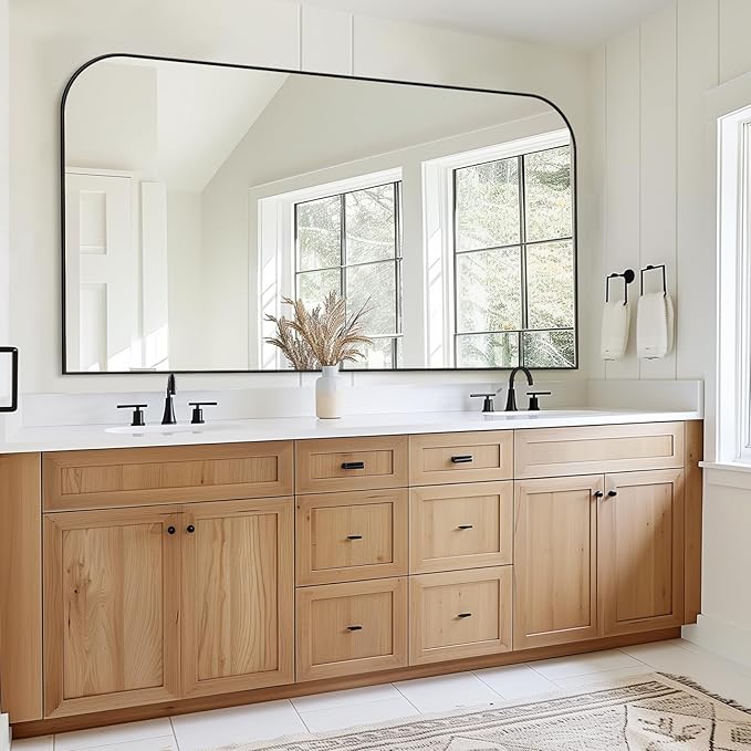 Bathroom Mirror, Wall Mirrors, Black Metal Framed Wall-Mounted Mirrors, Bathroom Vanity Mirror for Over Sink, Living Room, Bedroom, Entryway, 60x30 Inch, Black