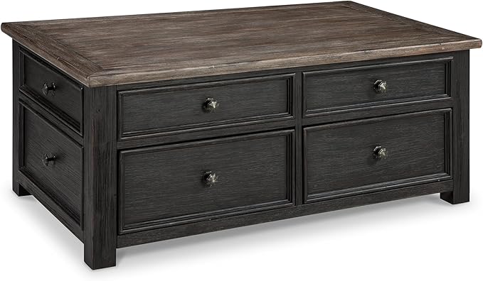 Signature Design by Ashley Tyler Creek Rustic Farmhouse Lift Top Coffee Table with Drawers, Brown & Black