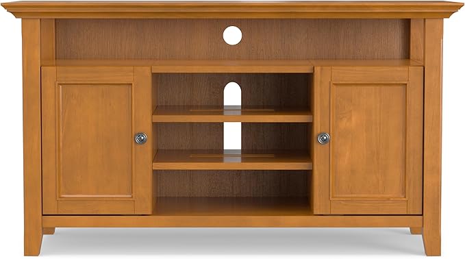 SIMPLIHOME Amherst 54-inch Wide Solid Wood TV Stand in Light Golden Brown, Transitional-Style Media Console for Living Room with Adjustable Shelves and Cable Management