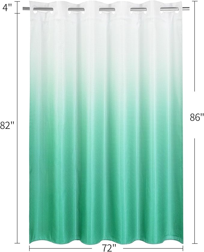 MitoVilla No Hooks Needed Turquoise Extra Long Shower Curtain with Snap-in Liner, 86 inch XL Teal Ombre Heavyweight Waffle Fabric Cloth Shower Curtains for Modern Luxury Hotel & Spa Bathroom Decor