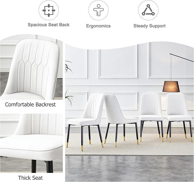 45 Inch Round Dining Table Set for 4, 5 Piece Kitchen Table and Chairs Set, White Faux Marble Table Top, Small Space Dining Set for Apartment or Dining Room