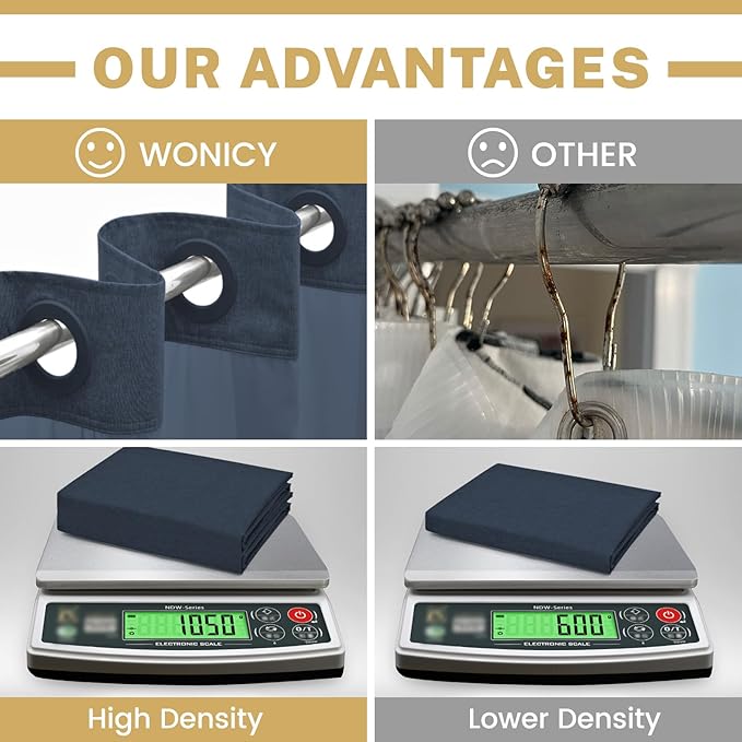 No Hook Shower Curtain with Snap in Liner, Polyester Textured Shower Curtain with Liner Set, Waterproof Washable Hotel Style Shower Curtains for Bathroom, 71Wx74H, Navy