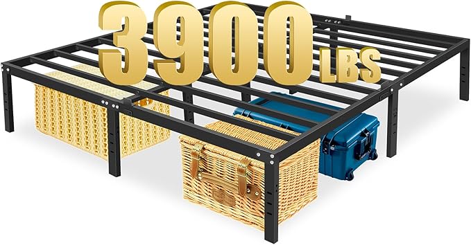 16 inch High Mental King Size Bed Frame with Headboard Hole,3900LBS King Size Platform Bed Frame with Storage Space Under Bed,No Box Spring Needed,Easy Assembly
