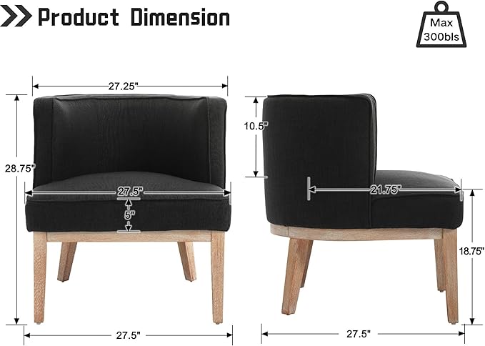Barrel Chairs Set of 2 Mid Century Modern Accent Chair with Wooden Legs Upholstered Reading Arm Linen Fabric Waiting Room Round Side Chairs for Small Spaces Living Room Bedroom Office, Charcoal