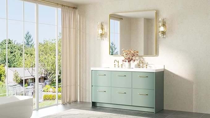 TETOTE Gold Vanity Mirror 42 x 36 Brushed Gold Metal Framed Vanity Mirror, Tempered Glass, Modern Farmhouse Wall Mounted Mirrors for Decorative(Horizontal/Vertical)