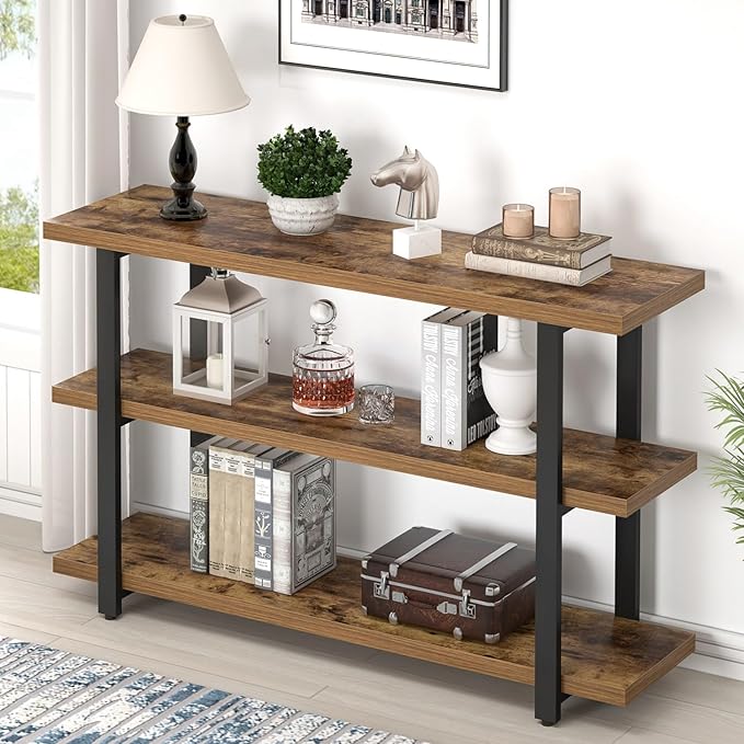 FOLUBAN Sofa Table, Wood Entryway Table with Storage Shelves for Living Room, Modern Console Tables for Hallway, Entrance, or Behind Couch, Rustic Brown, 47 Inch