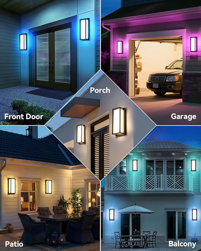 SHIMR Outdoor Wall Lights, 1500LM Smart Porch Lights RGBCW Outdoor Light Fixture, Wi-Fi Control Color Changing Exterior Sconce IP65 Waterproof Antirust, Works with Alexa Google Assistant [ETL Listed]