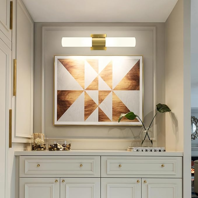 Kalium Bathroom Wall Sconce Fixture, 21 Inch Modern Vanity Lights with Frosted Glass Shade, Indoor Sconces Lighting Wall Decor Lamps for Bathrooms Living Room Stairs Bedroom (Gold)