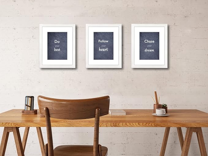 8x10 Picture Frame Set of 3 with Real Glass for Pictures 5x7 with Mat or 8x10 Without Mat, Wall Mounting or Tabletop display Photo Frames in White