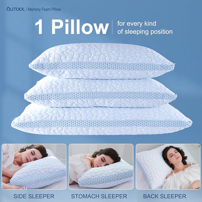 QUTOOL Enhanced Cooling Pillows for Sleeping, Shredded Memory Foam Pillows 2 Pack, Bed Pillows King Size Set of 2, Support Yet Soft Pillow for Side, Back Sleepers
