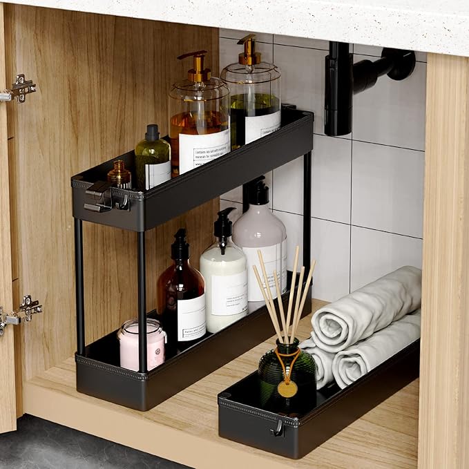 SPACEKEEPER Slim Rolling Storage Cart, 3 Tier Bathroom Storage Organizer Laundry Room Utility Cart Mobile Shelving Unit, Multi-Purpose for Kitchen Office Bathroom Laundry Narrow Places, Black