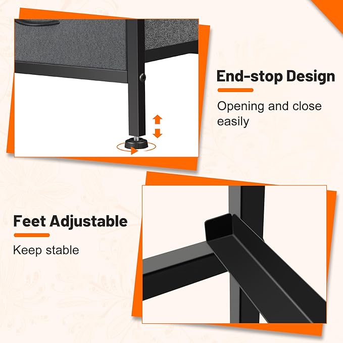 Dresser for Bedroom with 10 Drawers, Chest of Drawers, Storage Drawers Organizer Unit, Grey Wide Fabric Dresser with Fabric Bins for Closet, Living Room, Entryway (Grey and Rustic Brown)