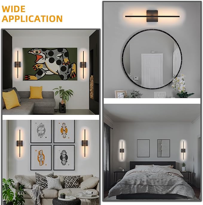 Battery Operated Wall Sconces Set of 2, Black Rechargeable Wall Sconce with Remote Control, 3000K-6000K Dimmable LED Wireless Wall Light for Living Room, Hallway, Bedroom, Stairs, 23.6 Inch