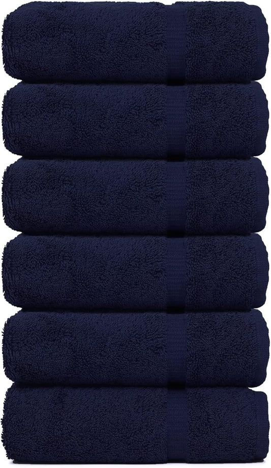 Luxury Hotel & Spa Collection, Quick Dry 100% Turkish Cotton 700 GSM, Eco Friendly Towel, for Bathroom, Gymand Kitchen Dobby Border Soft Hand Towel Set 16 X 30, Navy Blue, Hand Towels - Set of 6