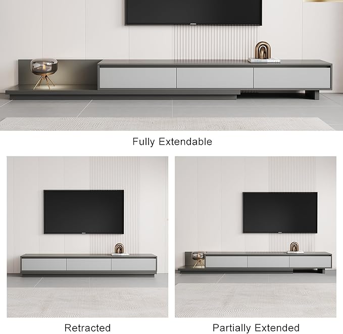 Mid-Century Modern Extendable Entertainment Center with 3 Drawers,TV Stand Adjustable from 78.7" to 130",TV Cabinet for Living Room,Grey