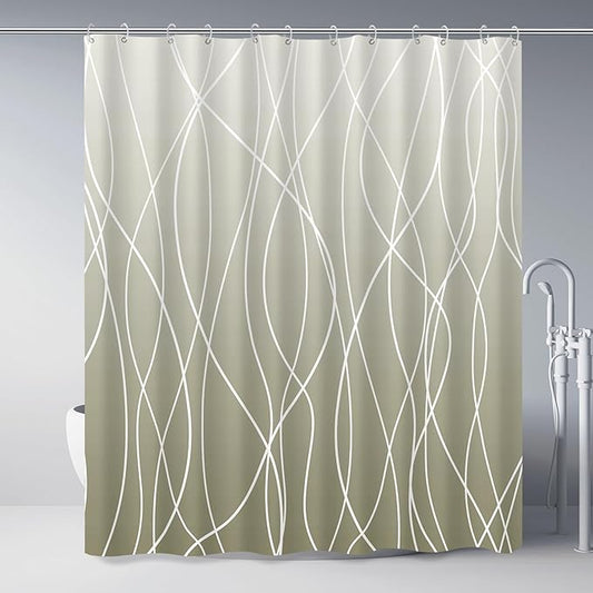 Punkray Striped Ombre Dark Green Polyester Shower Curtain for Bathroom with Hooks, Shower Curtains for Bathroom, Waterproof Bath Accessories Hotel Style - Machine Washable 72 x 72