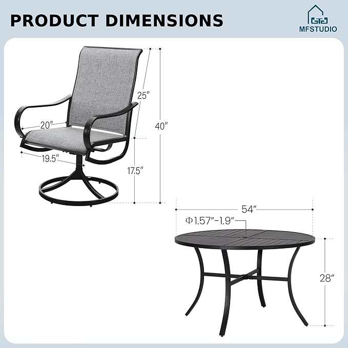 MFSTUDIO Patio Table and Chairs Set of 6, Round Outdoor Dining Set with Umbrella Hole, 7 Piece Patio Dining Set for Deck, Backyard, Poolside & Garden