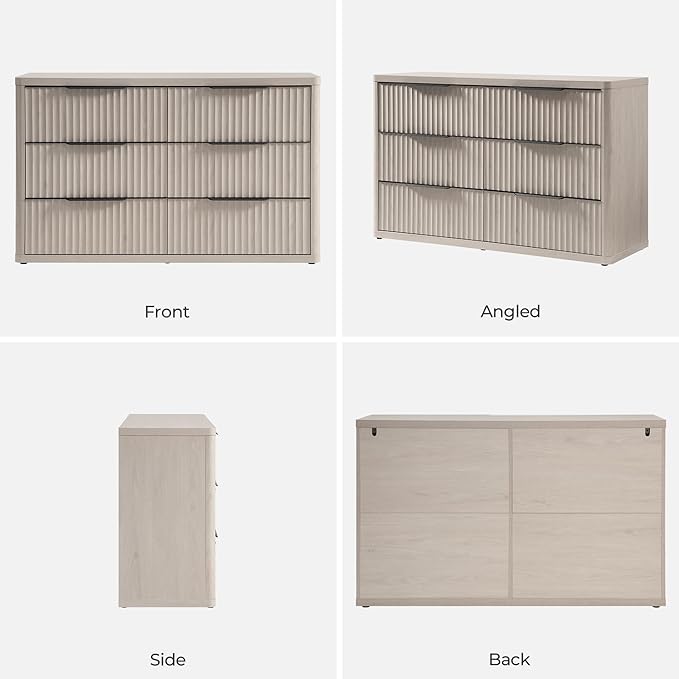 SICOTAS Dresser for Bedroom 6 Drawer Dressers & Chests of Drawers for Closet Long Large Modern TV Stand Set for Clothes Storage Fluted Wide Clothes Closet for Hallway Entryway (White Alder, 1 Piece)