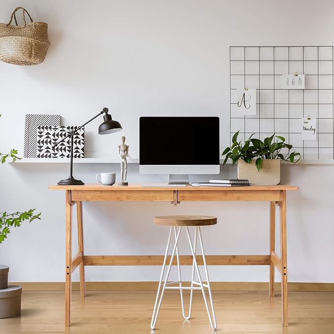 Nnewvante Writing Computer Desk 46" Bamboo Home Office Table with 2 Drawers, Modern Furniture Simple Study Makeup Workstation