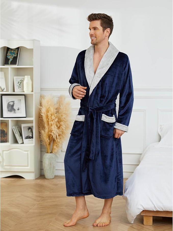 U2SKIIN Mens Fleece Robe Plush Collar Shawl Bathrobe