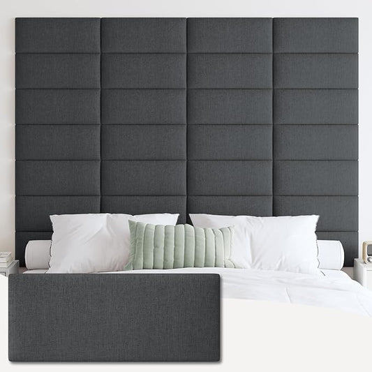 IFNOW Upholstered Wall Mounted Headboard, 3D Soundproof Wall Panels Peel and Stick for Queen Size, Reusable and Removable Tufted Bed Headboard in Black (9 Panels, 10" x 24")
