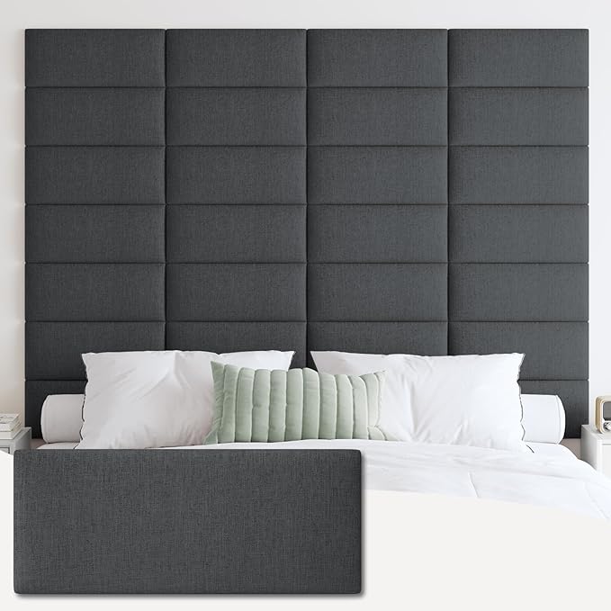 IFNOW Upholstered Wall Mounted Headboard, 3D Soundproof Wall Panels Peel and Stick for Twin Size, Reusable and Removable Tufted Bed Headboard in Black (6 Panels, 10" x 24")