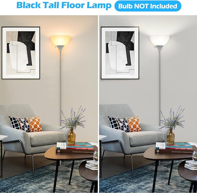 Floor Lamp, LED Standing Lamps with White Plastic Shade, Corner Floor Lights for Living Room Bedroom, Rotary Switch, Bulb not Included, Grey