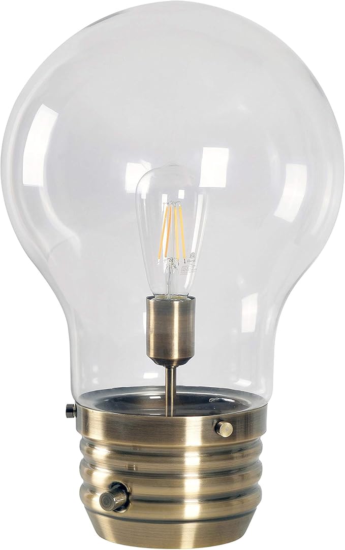 Kenroy Home 32462AB Edison Table Lamp with Antique Brass Finish, Rustic Style, 18" Height, 11.438" Width, 11.438" Depth