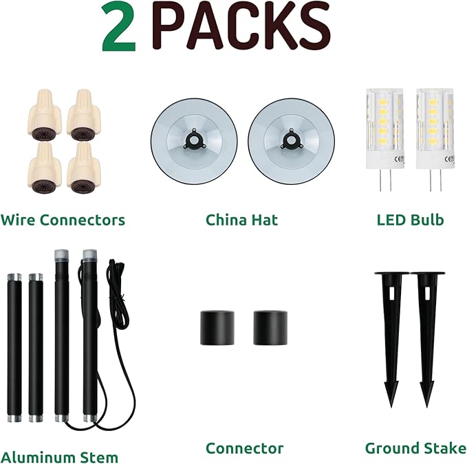 Lumina Lighting® 4W Landscape Lighting 12V Landscape Lights Low Voltage Landscape Path Lights Warm White Waterproof Outdoor Replaceable G4 LED Bulb for Garden Pathway Lawn Yard (Black) (2-Pack)