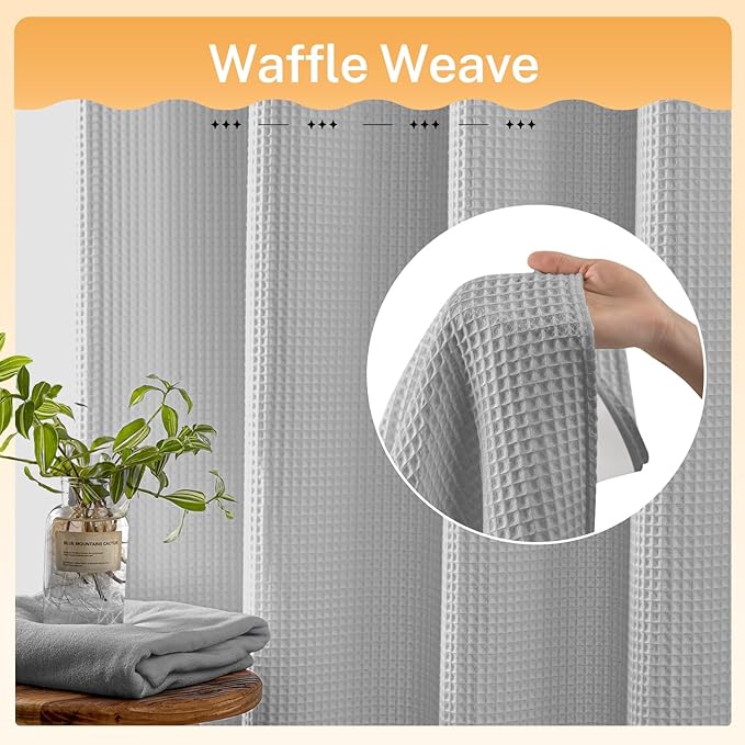 River Dream Lake Wanaka Fabric Shower Curtain Set, Cotton Blend, Waffle Weave, with Snap in Replacement Liner，71 x 86 inches