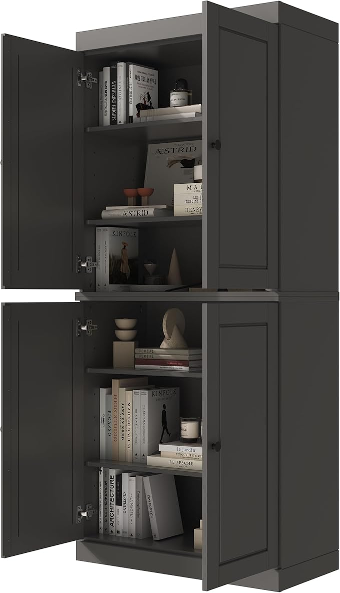 Palace Imports Solid Wood Bookcase - 6-Tier Bookshelf, 71.5” H - Gray, Wooden Cabinet Doors & Adjustable Shelves, Tall Bookcase for Living Room, 100% Renewable Eco-Friendly Wood, Made in Brazil