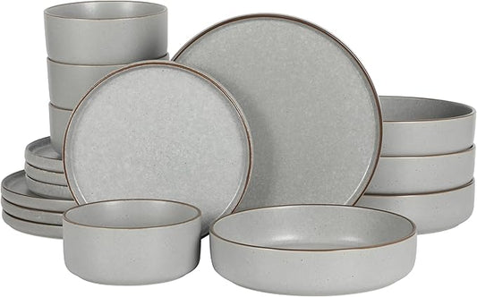 Gibson Elite Gelston Stoneware Matte Reactive Glaze 16 Piece (Service for 4) Plates and Bowl Dinnerware Set - Grey