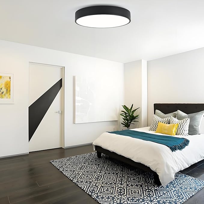 18 Inch Modern Flush Mount Ceiling Light, 4-Lights Black Round Light Fixture, Minimalistic Ceiling Lamp Fixture for Bedroom Laundry Room Bathroom Living Room