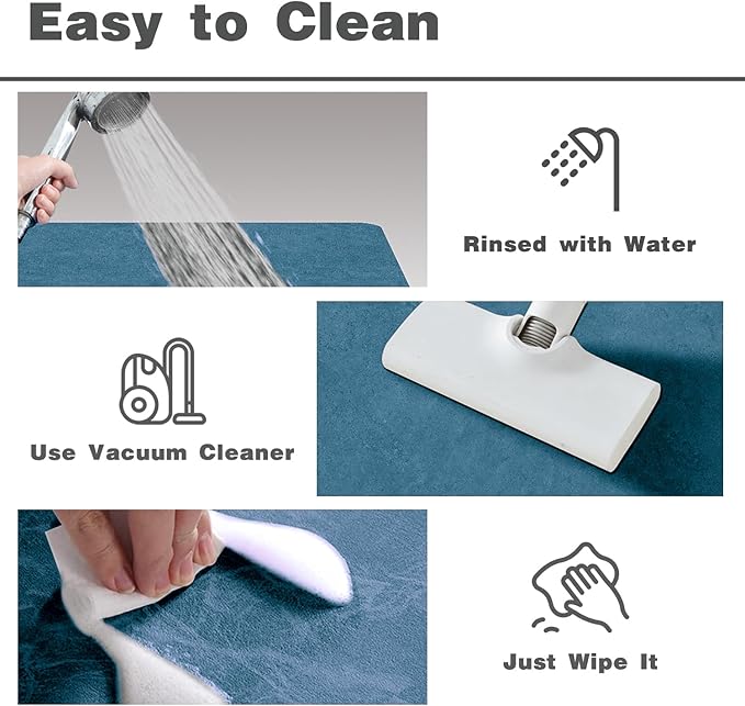 Bathroom Mat Quick Dry, Bathroom Rugs Non Slip Washable Thin Absorbent Bath Mat Fits Under Door Bathroom Floor Mat Perfect for Bath, Shower, or Sink 24"x60" Denim Blue