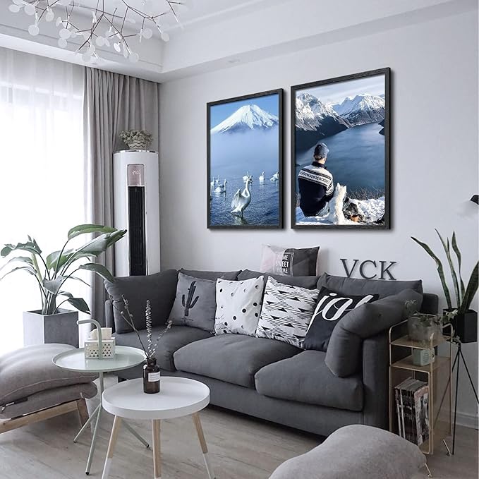VCK 27x40 Solid Wood Poster Frames, Black Exclusive Woodgrain Picture Frame, Wall Mounting Hanging