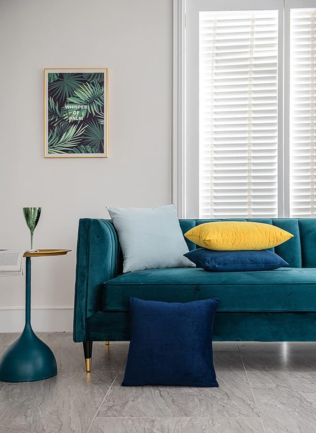 DEZENE Throw Pillow Cases 16x16 Light-Blue: 2 Pack Cozy Soft Velvet Square Decorative Pillow Covers for Farmhouse Home Decor