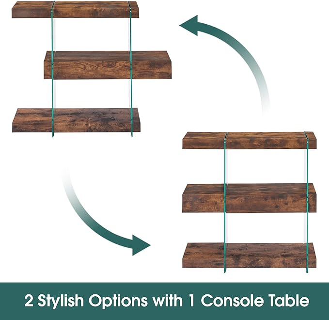 ivinta Glass Console Table, 3-Tier Industrial Rustic Entryway Table with Storage Shelves and Hidden Drawer for Living Room Hallway Foyer or Entrance, 5104 (Dark Brown, 39")