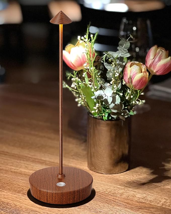 Cordless Table Lamps Rechargeable, 6000mAh Battery Operated LED Desk Lamp Outdoor Waterproof Portable Touch Dimmable Table Light for Patio Restaurant Dining Home Wood Grain