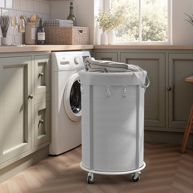 efluky 150L Laundry Basket with Wheels, Large Rolling Laundry Hampers with Handles for Bathroom, Bedroom & Laundry Room, Grey