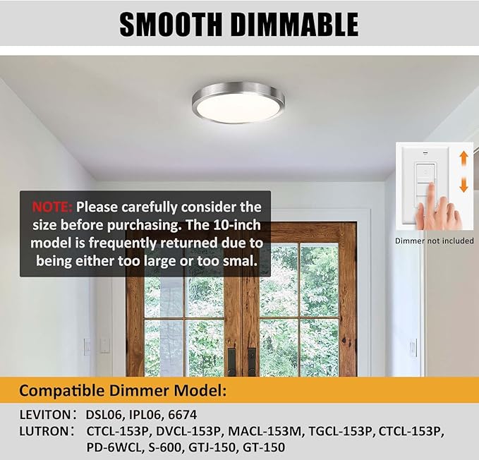 10 Inch LED Flush Mount Ceiling Light Fixture, Super Slim Flush Mount Light for Kitchen, Metal and Glass LED Ceiling Light for Low Ceiling, Hallway, Bathroom, Laundry, Brushed Nickel, 17W, 3000K