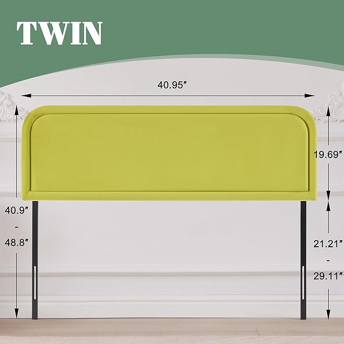 Padded Headboards, Velvet Fabric Headboard, Twin XL Headboard for College Dorm, Twin Headboards from 41” to 49” Height, Sturdy and Durable Solid Wood Bed Head Board, Green