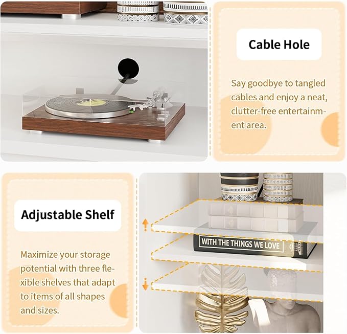 MXV 59'' Fireplace TV Stand, Farmhouse Entertainment Center with 3 Sided Glass TV Stand, Modern Media Console Table with Storage Drawers & Cabinets with LED Flame and Lights for Living Room, White