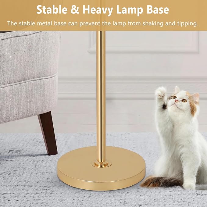 Gold Crystal Floor Lamps for Living Room, Dimmable 3 Lights Modern Standing Lamp with Crystal Shade, Dimmer Switch, 65" Industrial Tall Tree Lamp, Vintage Brass Corner Lamp for Bedroom