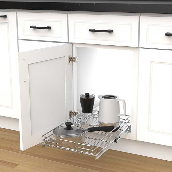 Pull Out Cabinet Organizer, Heavy Duty Wire Metal Chrome Slide Out Drawers For Kitchen Cabinets, Doesn't Include Door Fittings (17 * 21 IN)
